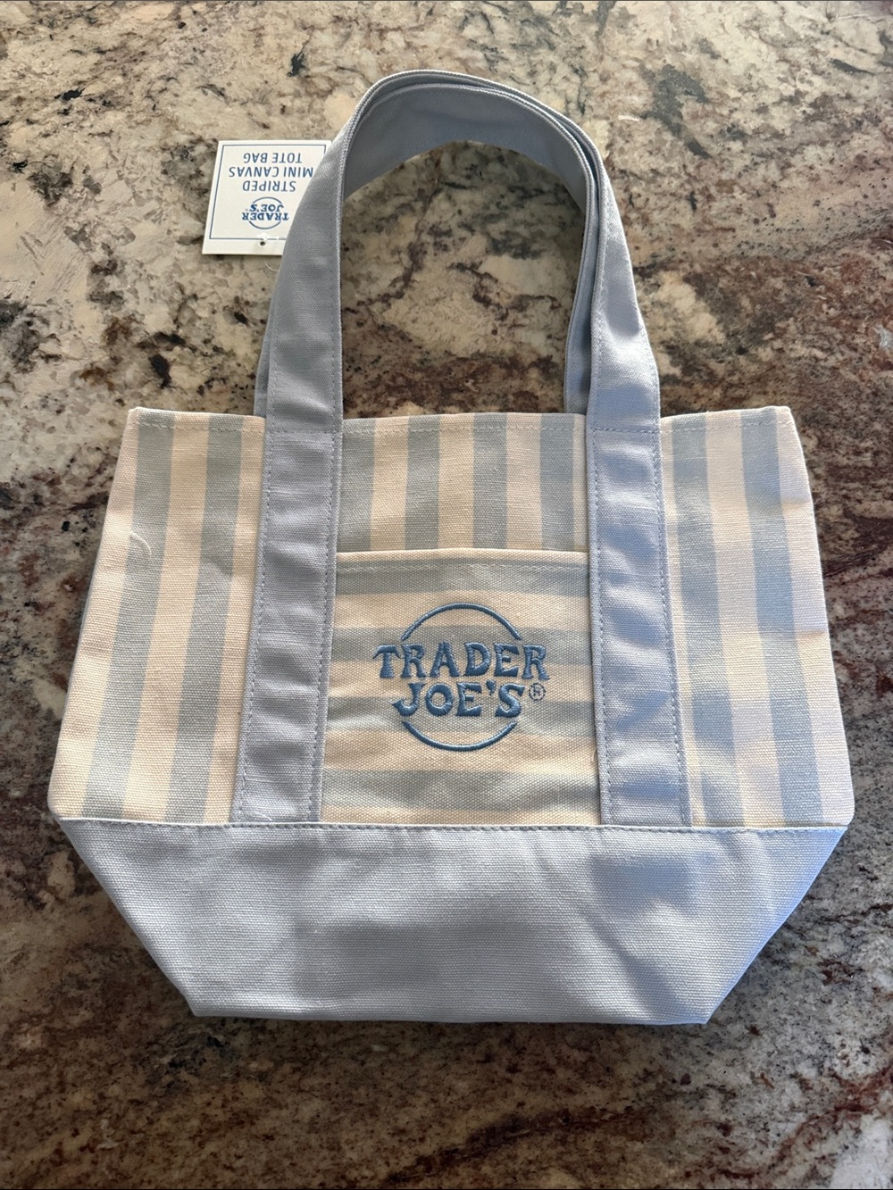 Trader Joe's Light Blue and Cream Striped Canvas Tote NWT